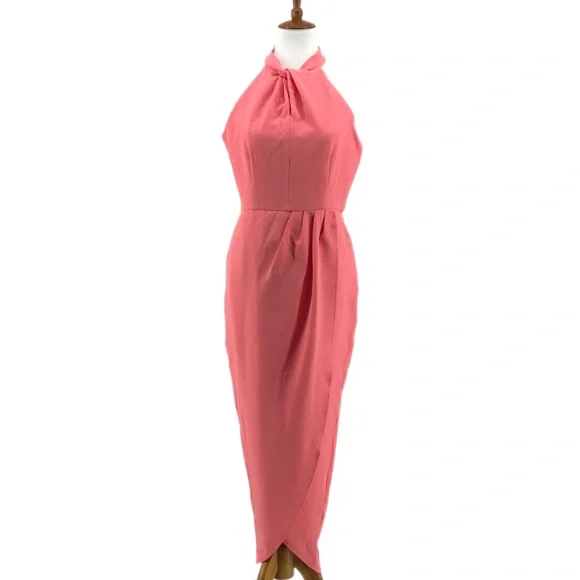 julia jordan | Dresses | Julia Jordan Coral Knot Halter Neck Sleeveless  Faux Wrap Tulip Hem Midi Dress 6 | Poshmark